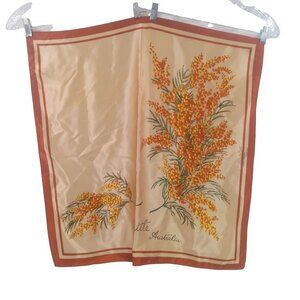 Vintage Australia Souvenir Square Large Scarf Wattle Flower Signed Neil AS IS